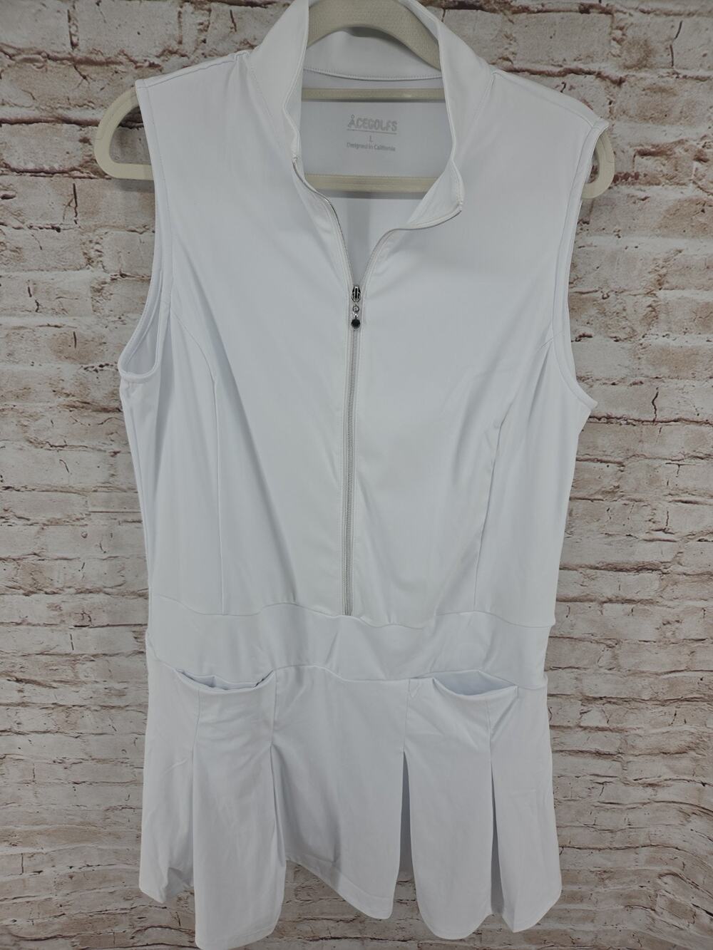 CE Golfs Dress NEW White Sleeveless Zip Up Front Pockets Tennis Skirt